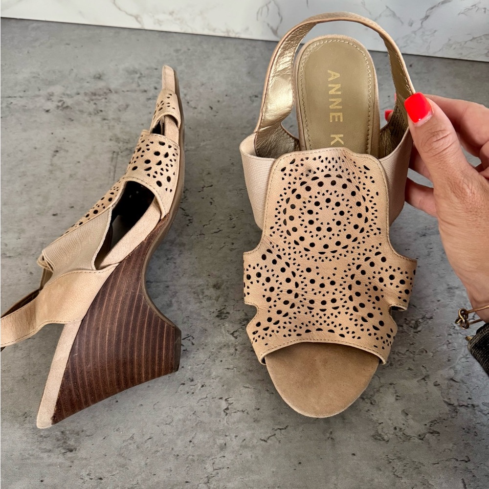 Anne Klein Tan Wedge Slingback Sandals